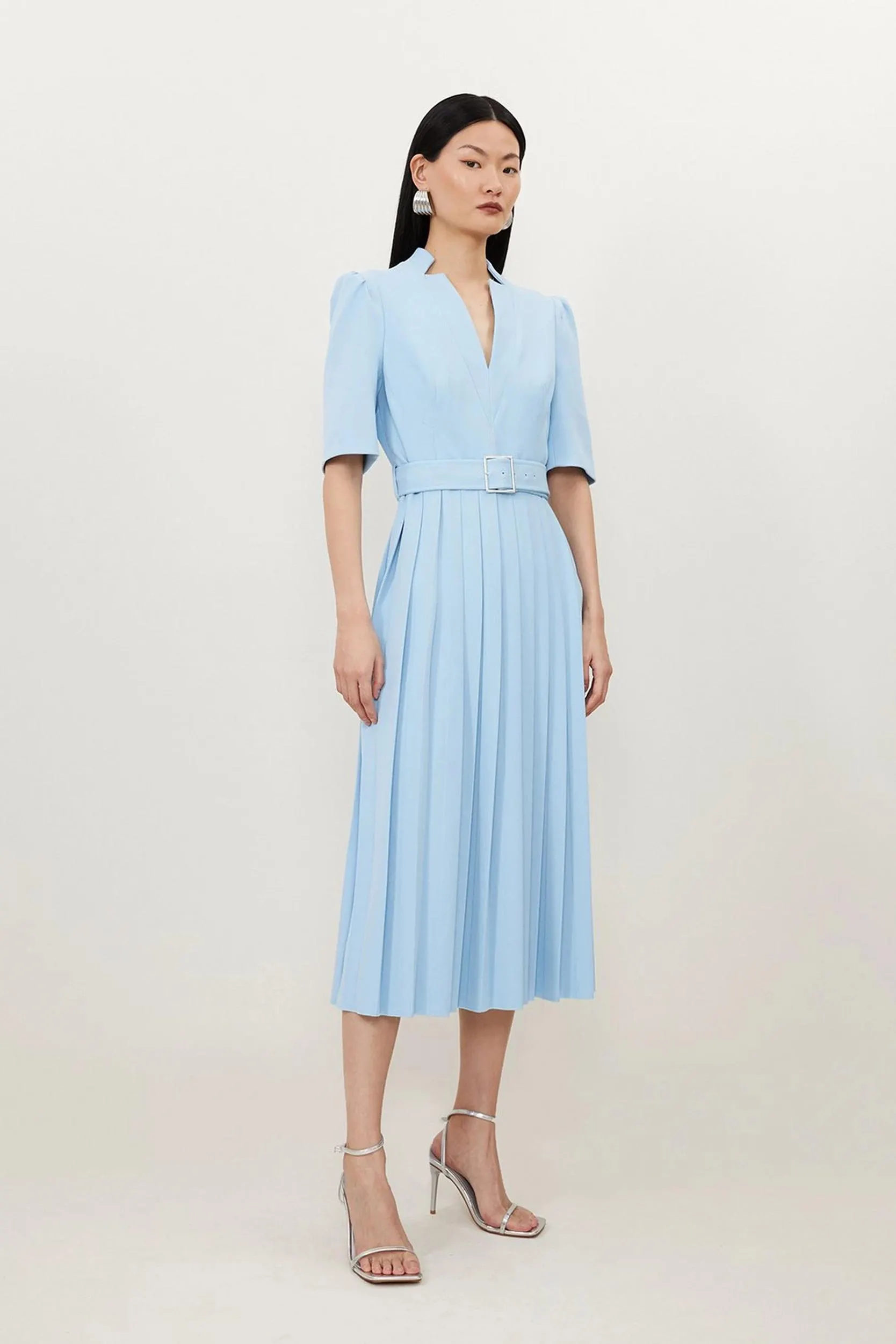 Structured Crepe Forever Pleated Midi Dress