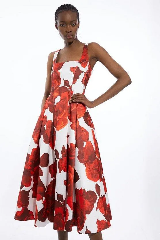 Rose Floral Twill Prom Dress