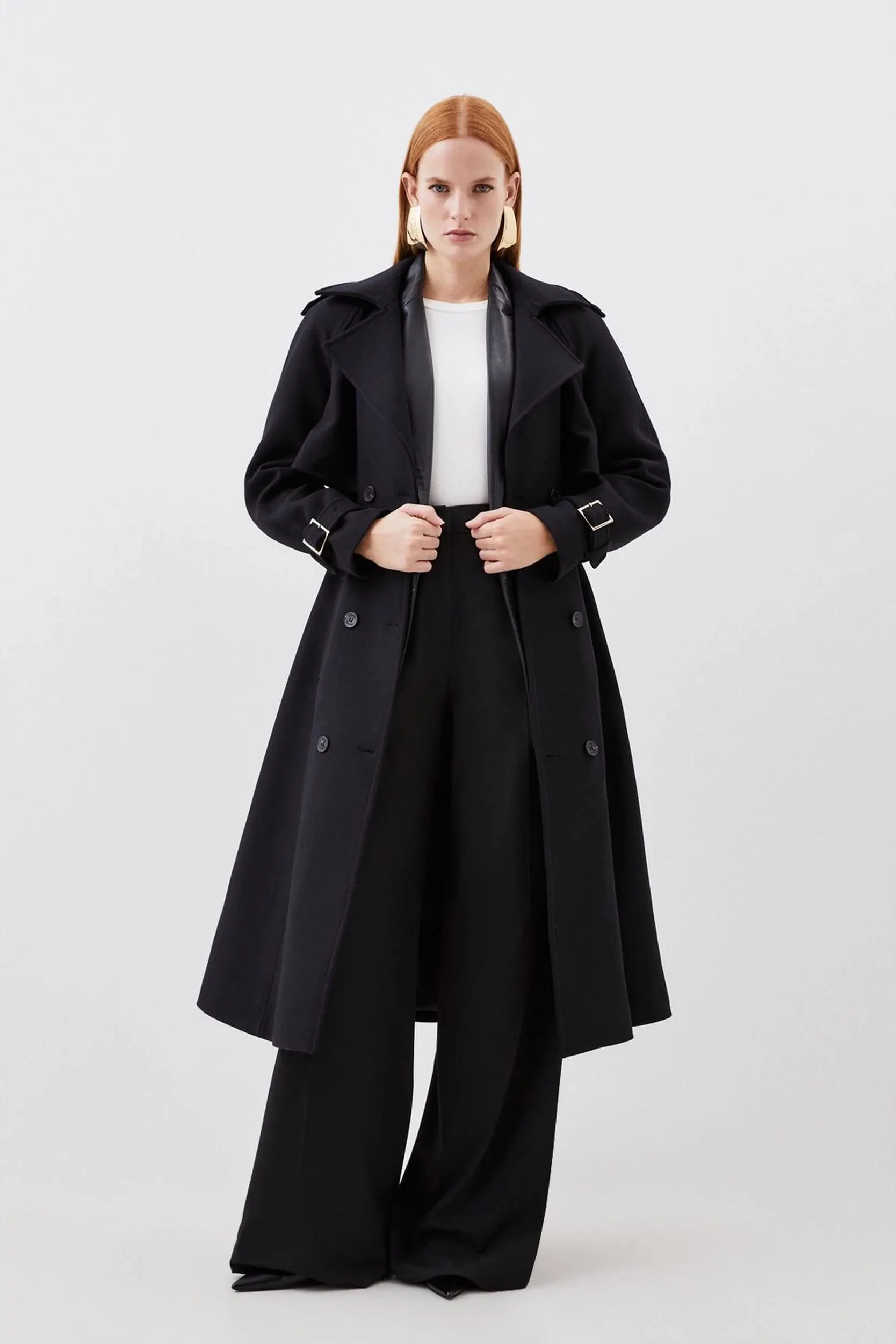 Italian Manteco Wool Blend Tailored Belted Trench Coat
