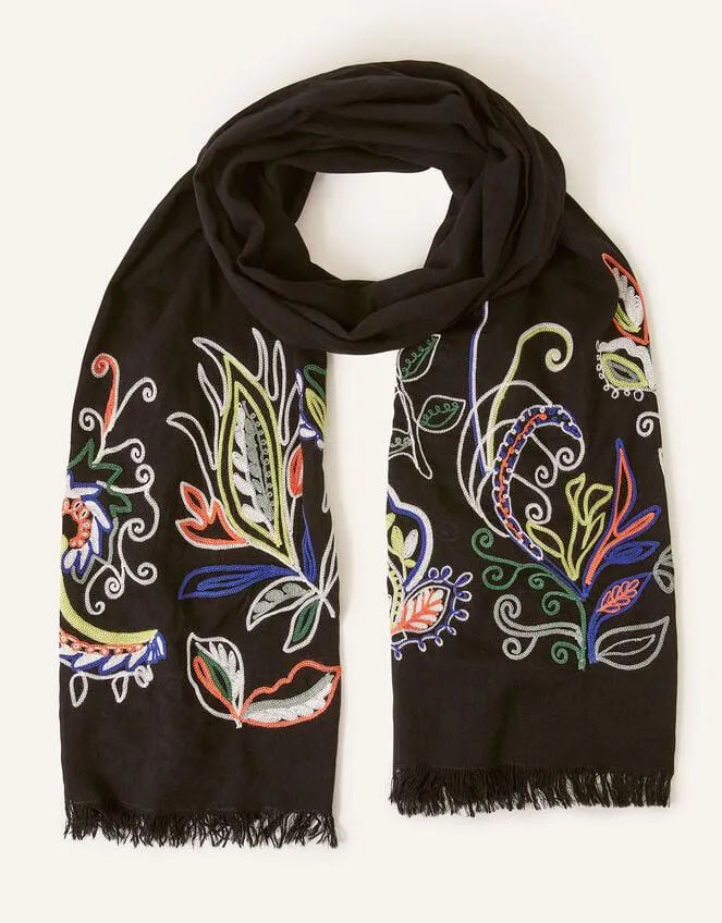 Floral Embroidered Blanket Scarf