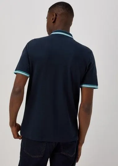 Navy Tipped Polo Shirt - Small