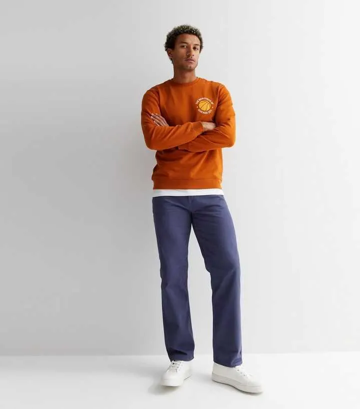 Blue Cotton Straight Leg Trousers