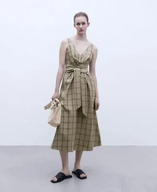 Straps dress check print