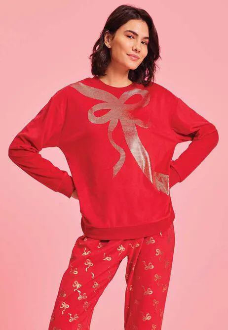 Womens Red Bow Pyjama Fleece