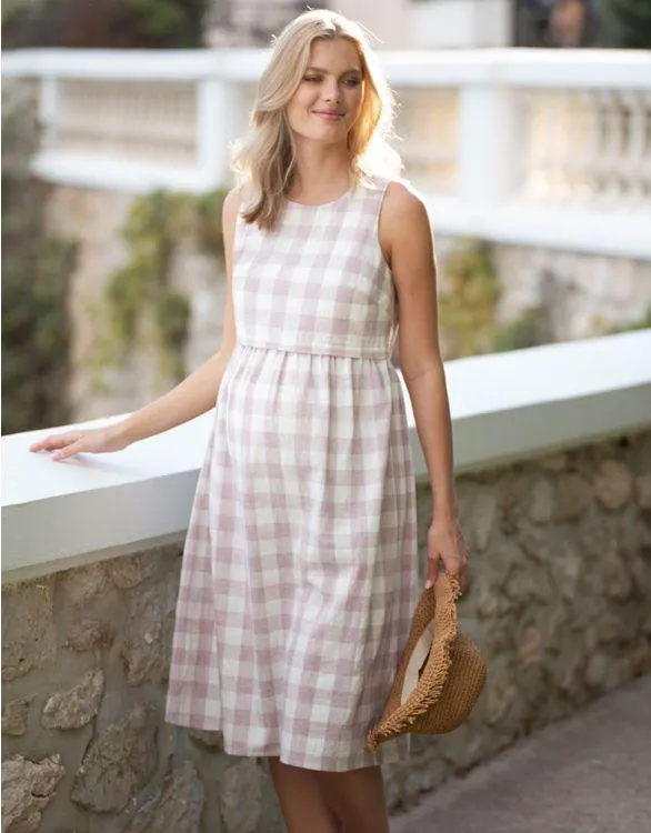 Mauve Gingham Cotton Maternity & Nursing Dress