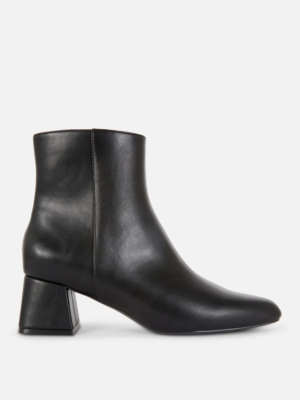 Faux Leather Block Heel Ankle Boots