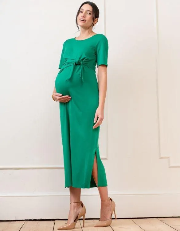 Tie-Front Ponte Roma Jersey Maternity Dress