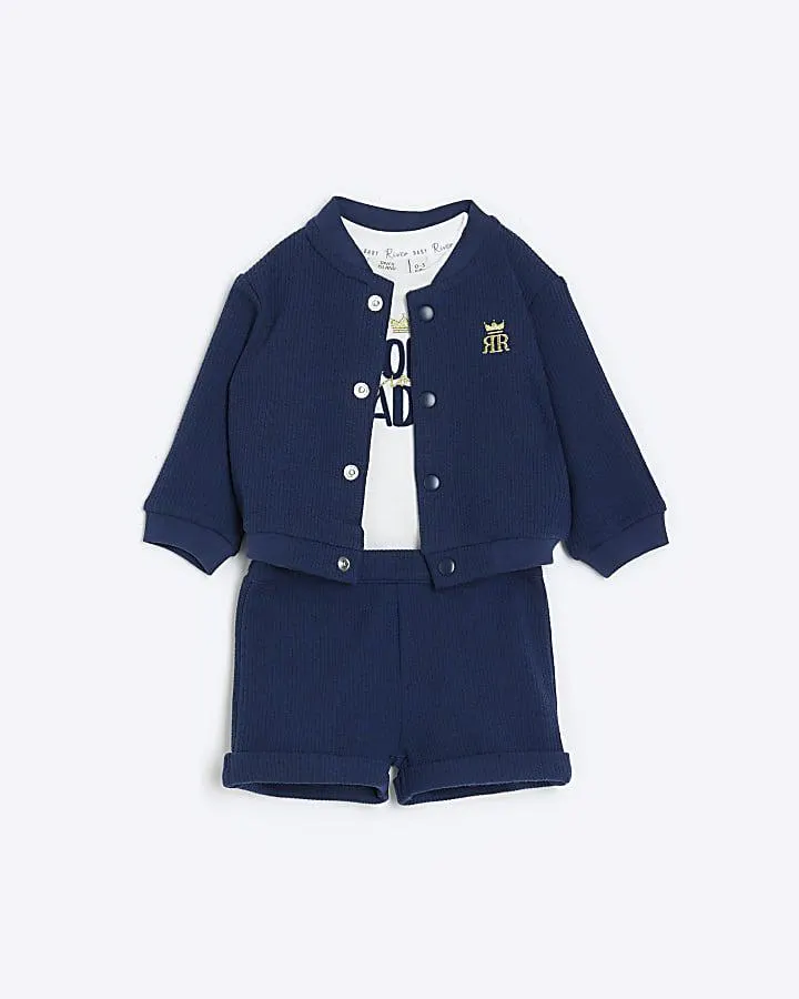 Baby boys navy bomber jacket and shorts set