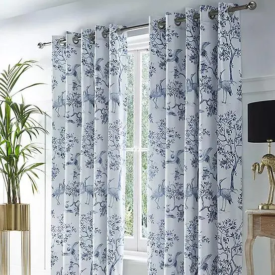 Kaleidoscope Oriental Crane Pair of Lined Curtains