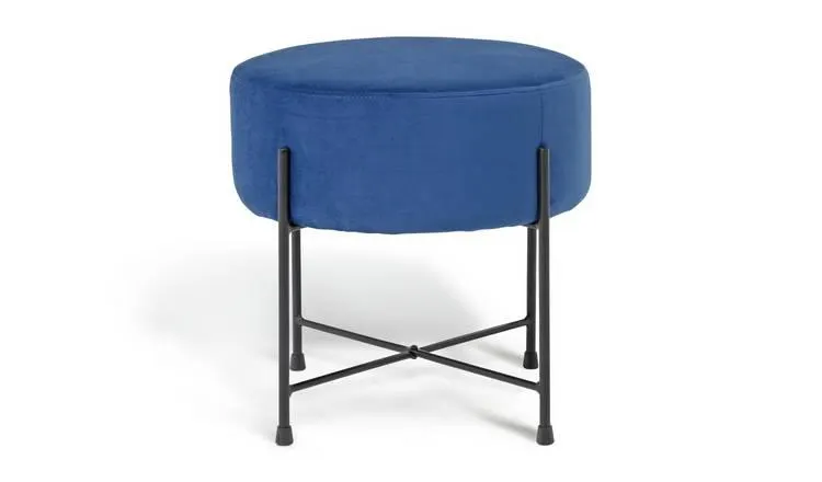 Habitat Jax Velvet Footstool - Navy