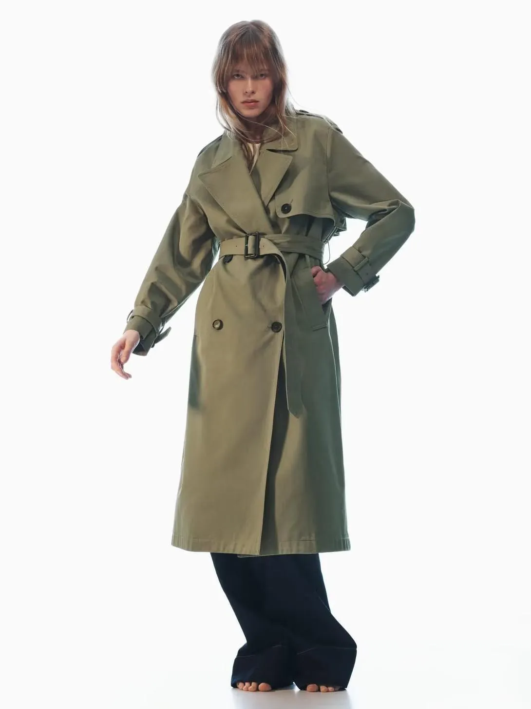 Trench Coat Turndown Collar Long Sleeves Fall Outerwear