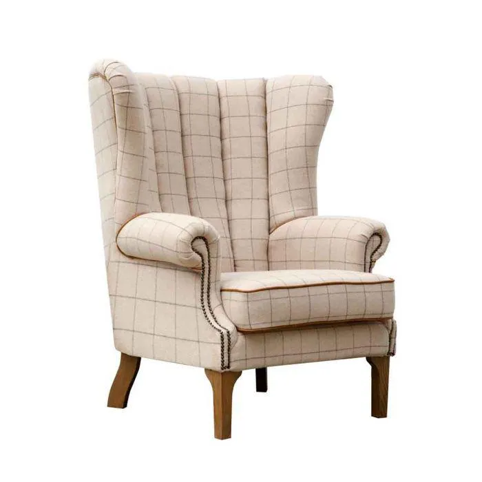 Heritage Natural Check Fluted Wing Chair