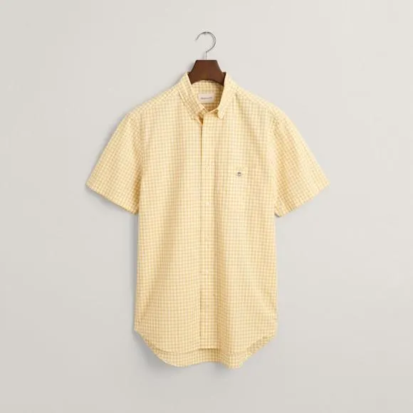 Mens Yellow SS Regular Poplin Gingham Shirt