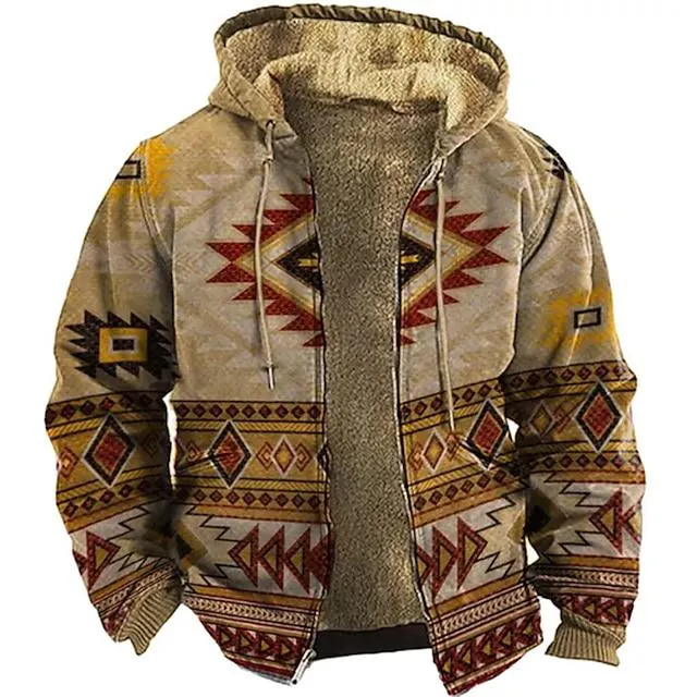 Men's Full Zip Hoodie Jacket Thick Hoodies Red Blue Purple Brown Green Hooded Bohemian Style Graphic Prints Zipper Print Sports & Outdoor Daily Sports 3D Print Fleece Streetwear Designer Casual Winter