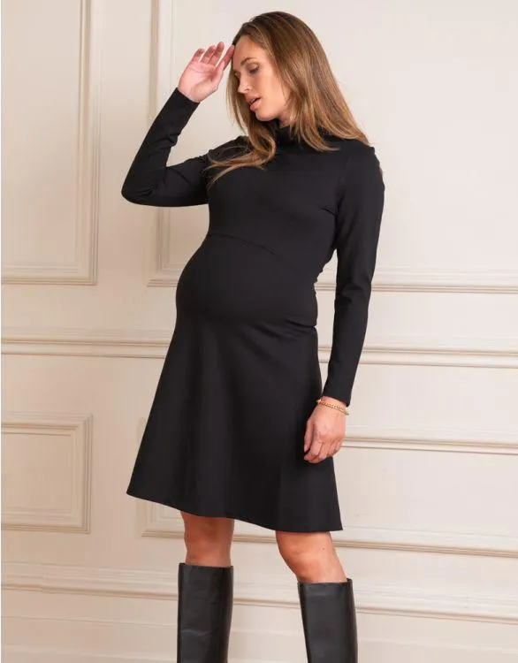 Black Long Sleeve High Neck Maternity Dress