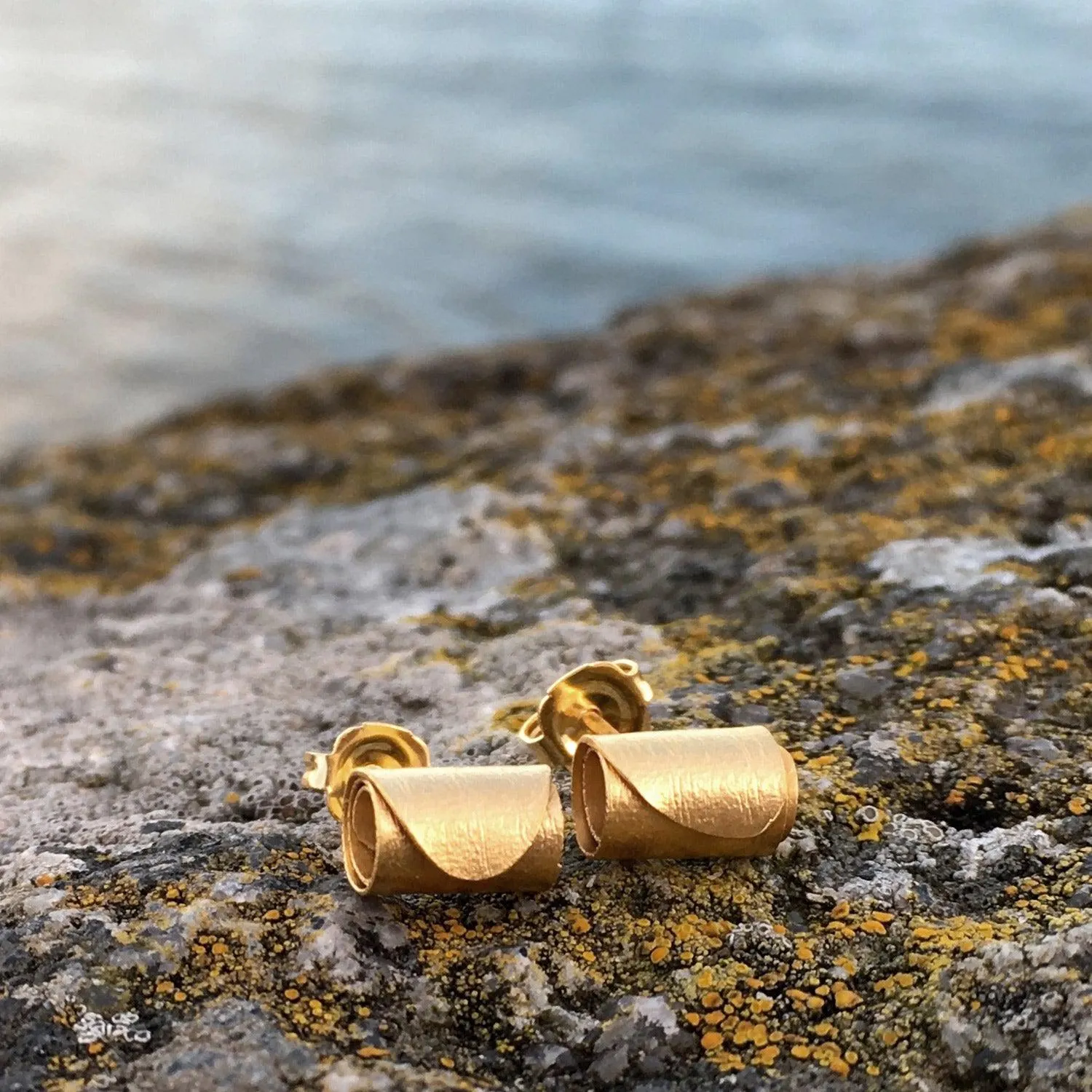 Rolled Wave Studs - Gold Plated Silver