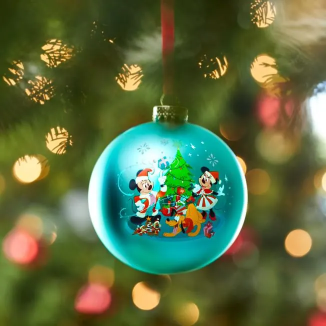 Mickey and Minnie Glass Festive Ornament