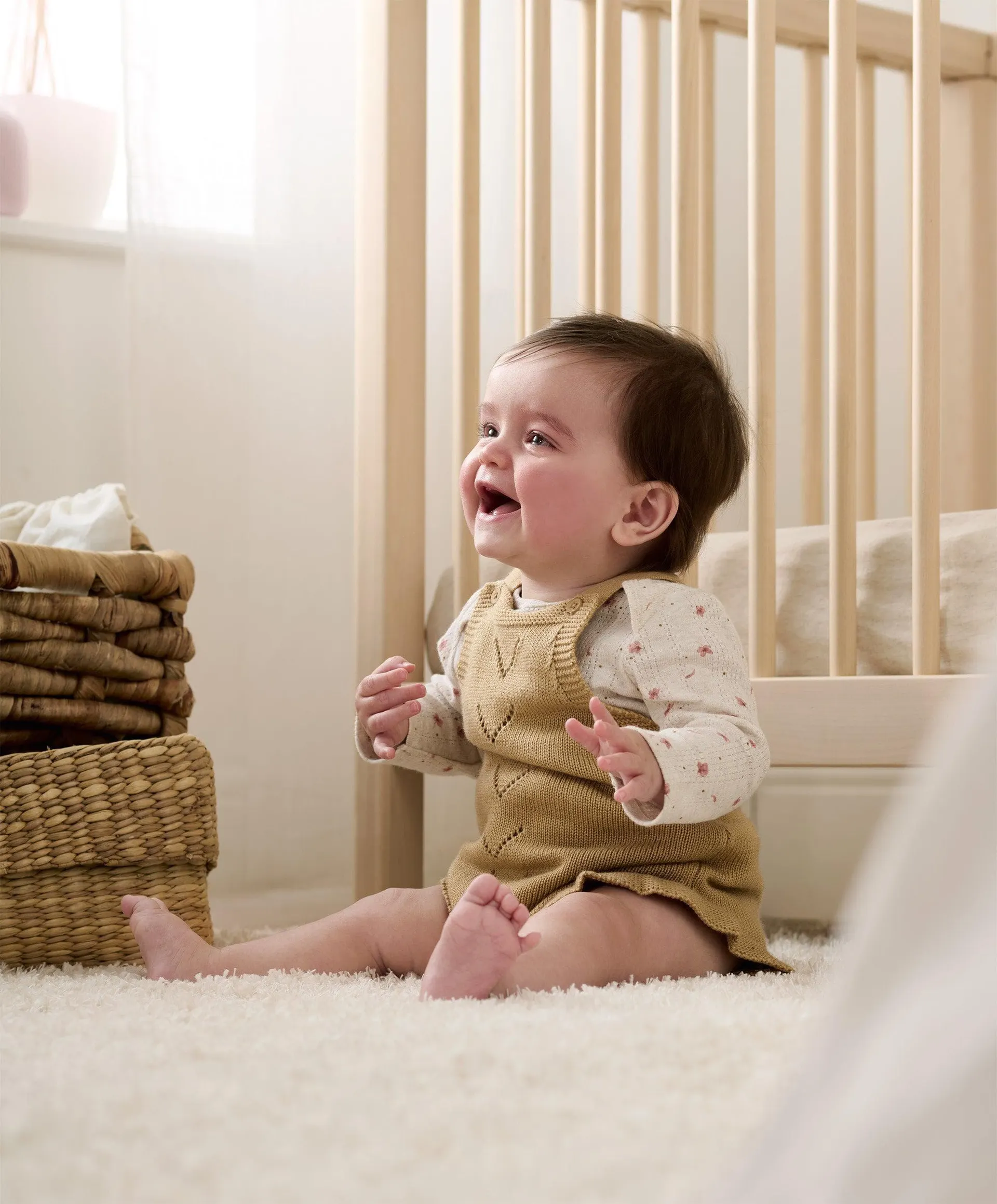 Knitted Shortie Dungaree and Floral Bodysuit - 2 Piece Set