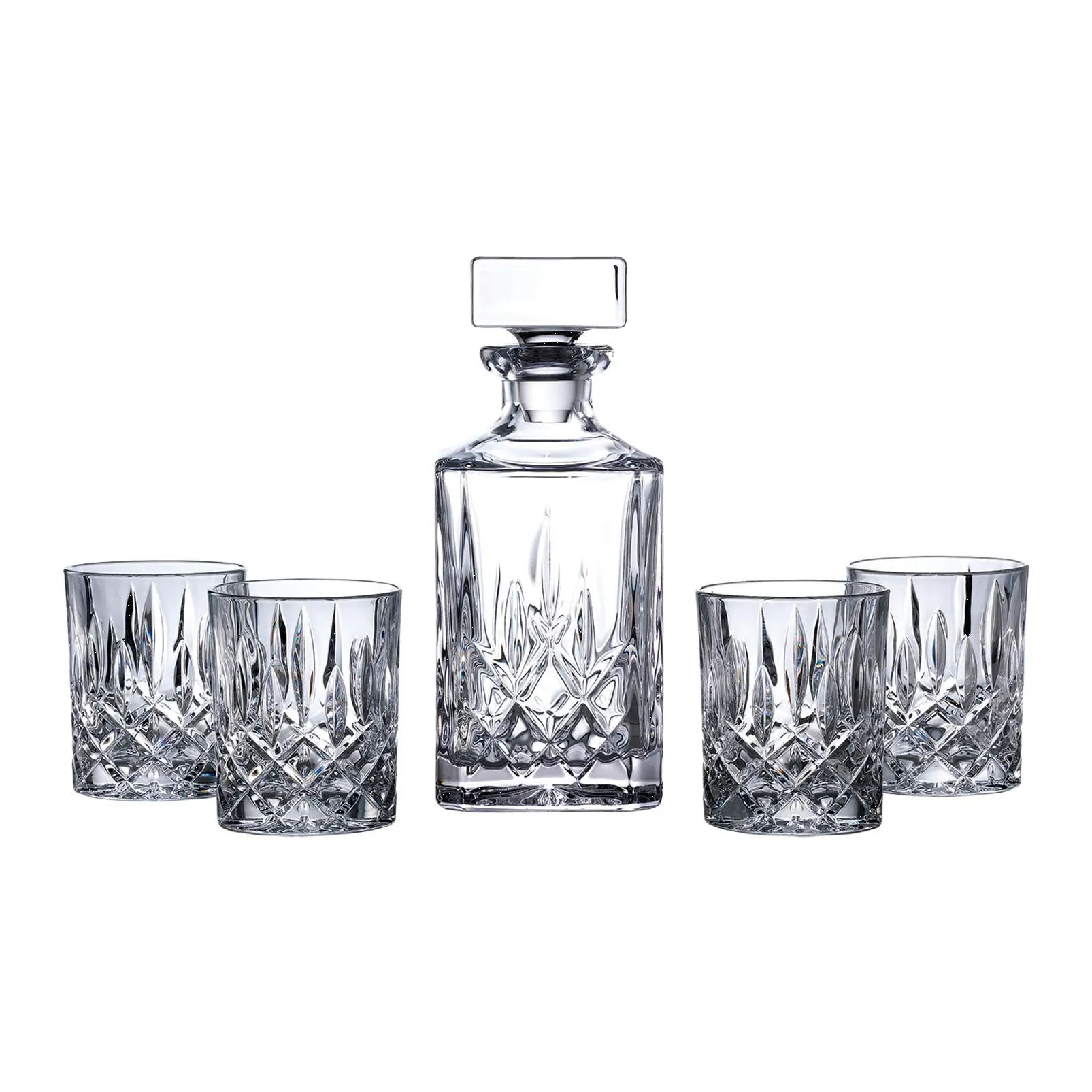 Decanter Set: Square Crystal Decanter and 4 Tumbler Glasses