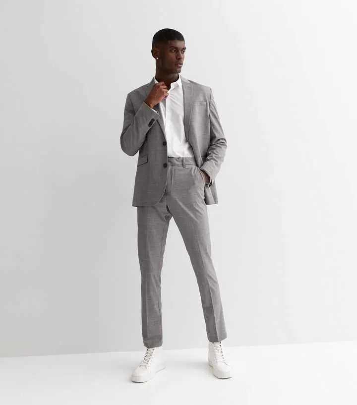Grey Check Skinny Suit Trousers