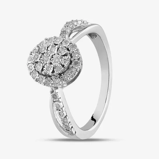 Sterling Silver 0.10ct Diamond Oval Cluster Shoulder Set Ring THR31374-10CH