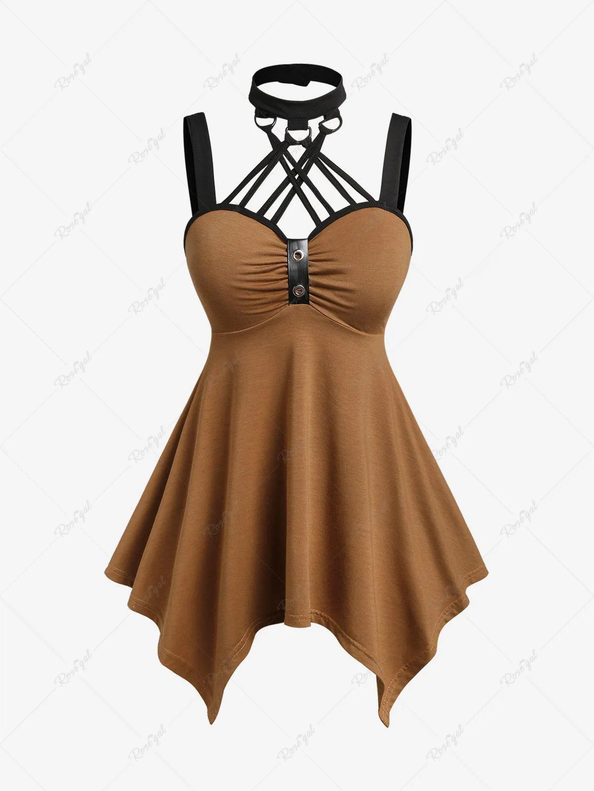 Gothic Halter Crisscross Strappy Handkerchief Hem D-ring Tank Top - L | Us 12