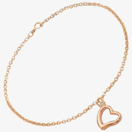 9ct Rose Gold 1.5mm Heart Charm Round Belcher 7 Inch Bracelet 5.24.7301