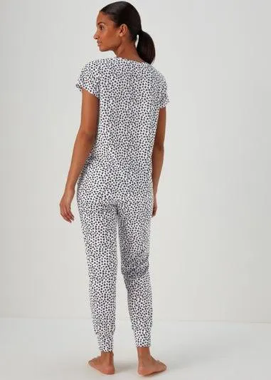 Cream Heart Print Pyjama Set - Small