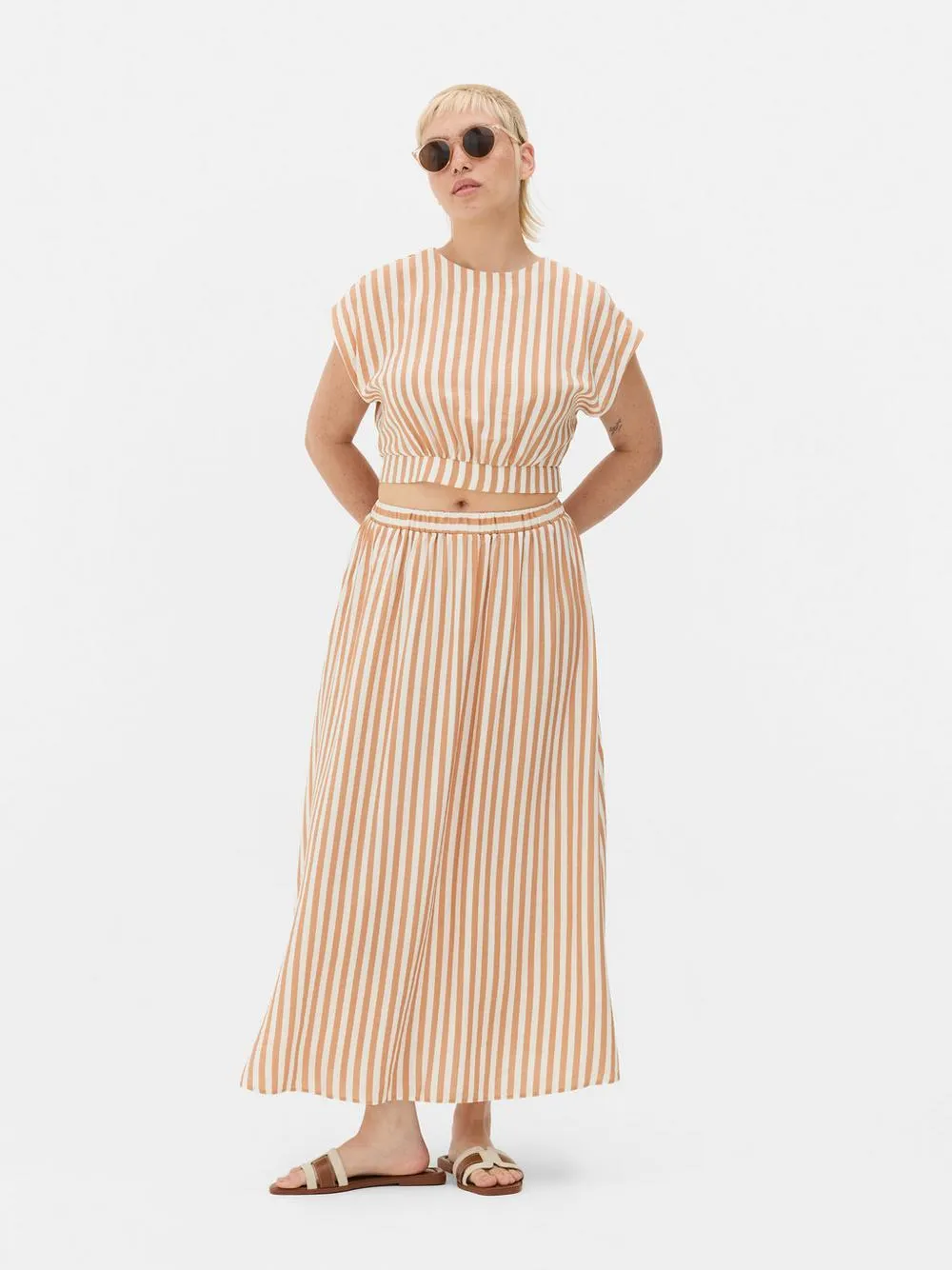 Vertical Stripe Midi Skirt