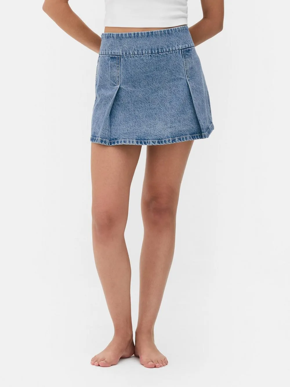 Pleated Denim Mini Skirt