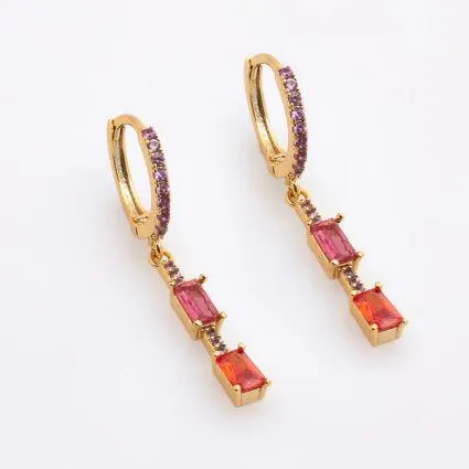 Red & Pink 18ct Gold Plated Drop Earrings