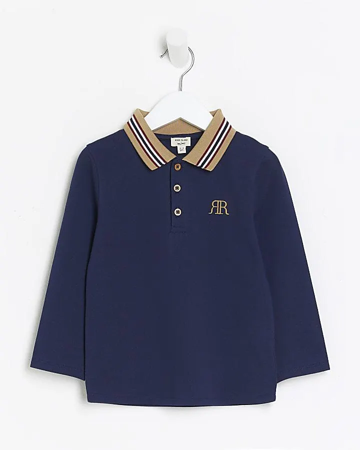 Mini boys navy RI long sleeve polo