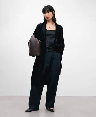 Black nylon fabric coat for women