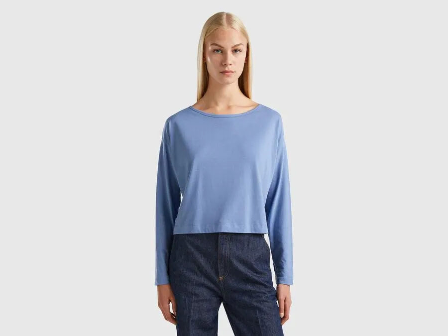 Sky blue long fiber cotton t-shirt