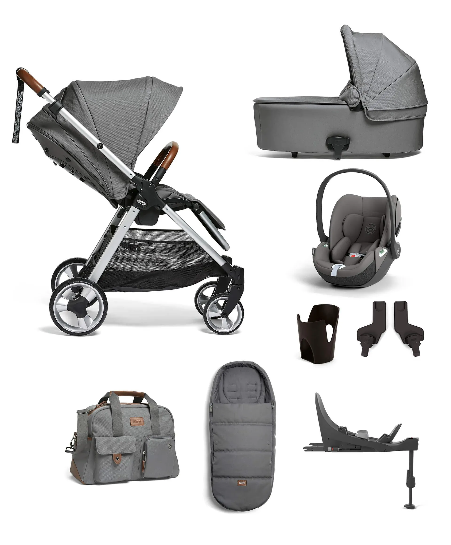FlipXT2 8 Piece Complete Bundle Including Cloud T Car Seat and Base in Fossil Grey