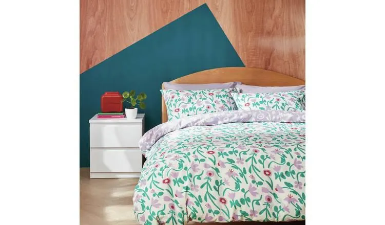 Habitat 180TC Floral Green & Pink Bedding Set - Single