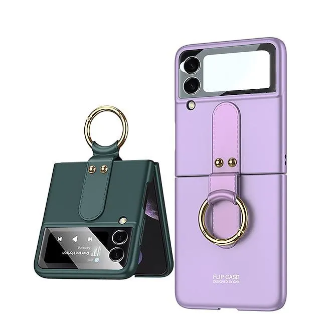 Phone Case With Ring Holder For Samsung Galaxy Back Cover Galaxy Z Flip 4 3 2 5G Shockproof Dustproof Solid Colored PC Matte Hard Plastic Case