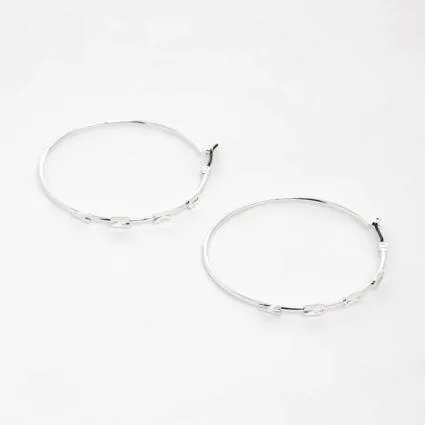 Silver Tone Logo Hoops