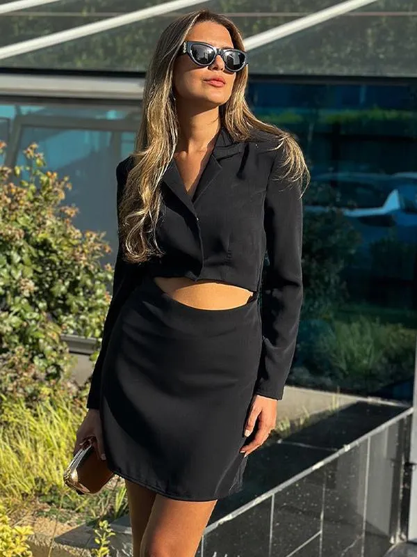 Blazer Dresses V-Neck Cut Out Long Sleeves Chic Women's Clothing
