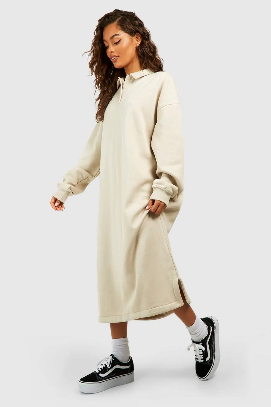 Rugby Collar Super Oversized Midi Sweat Dress
