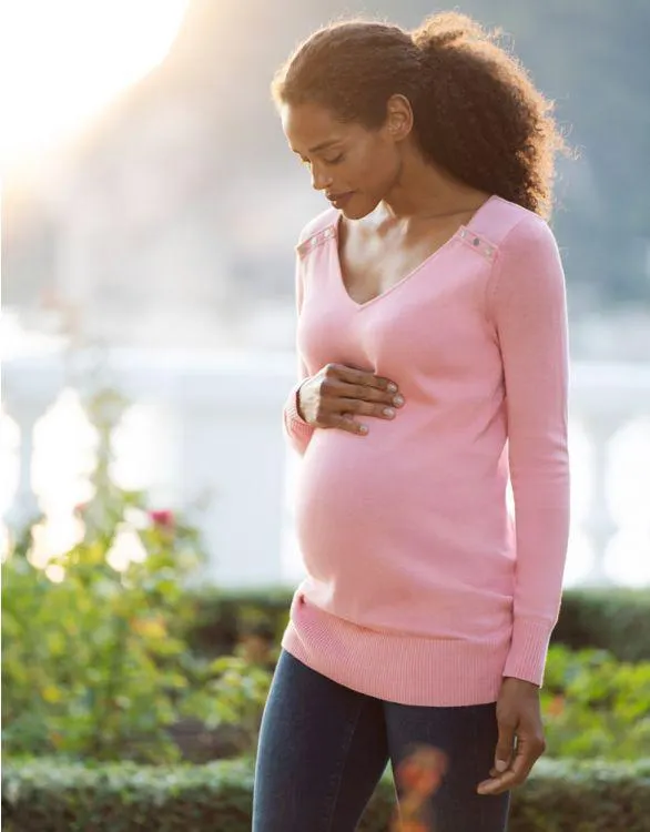 Pink Fine Knit V-Neck Maternity to breastfeeding Jumper