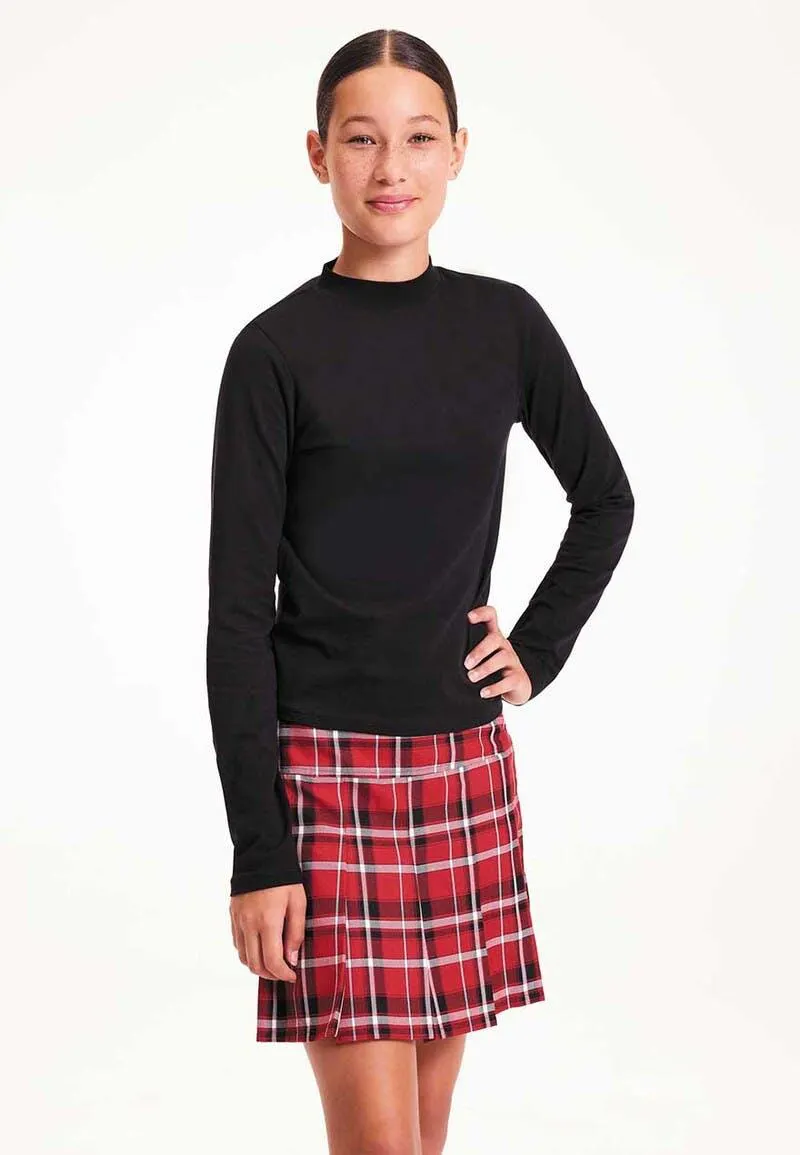Older Girls Red & Black Checked Pleated Skirt