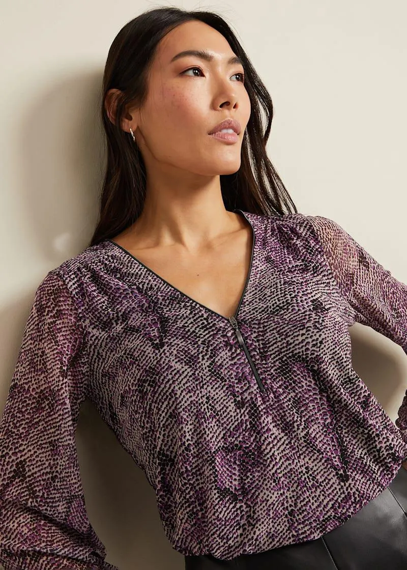 Elyza Snake Mesh Print Top