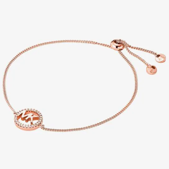 Rose Gold Plated Cubic Zirconia Logo Slider Bracelet