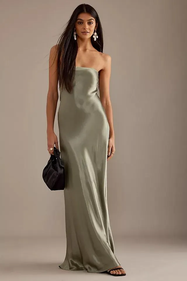 Strapless Satin Maxi Slip Dress