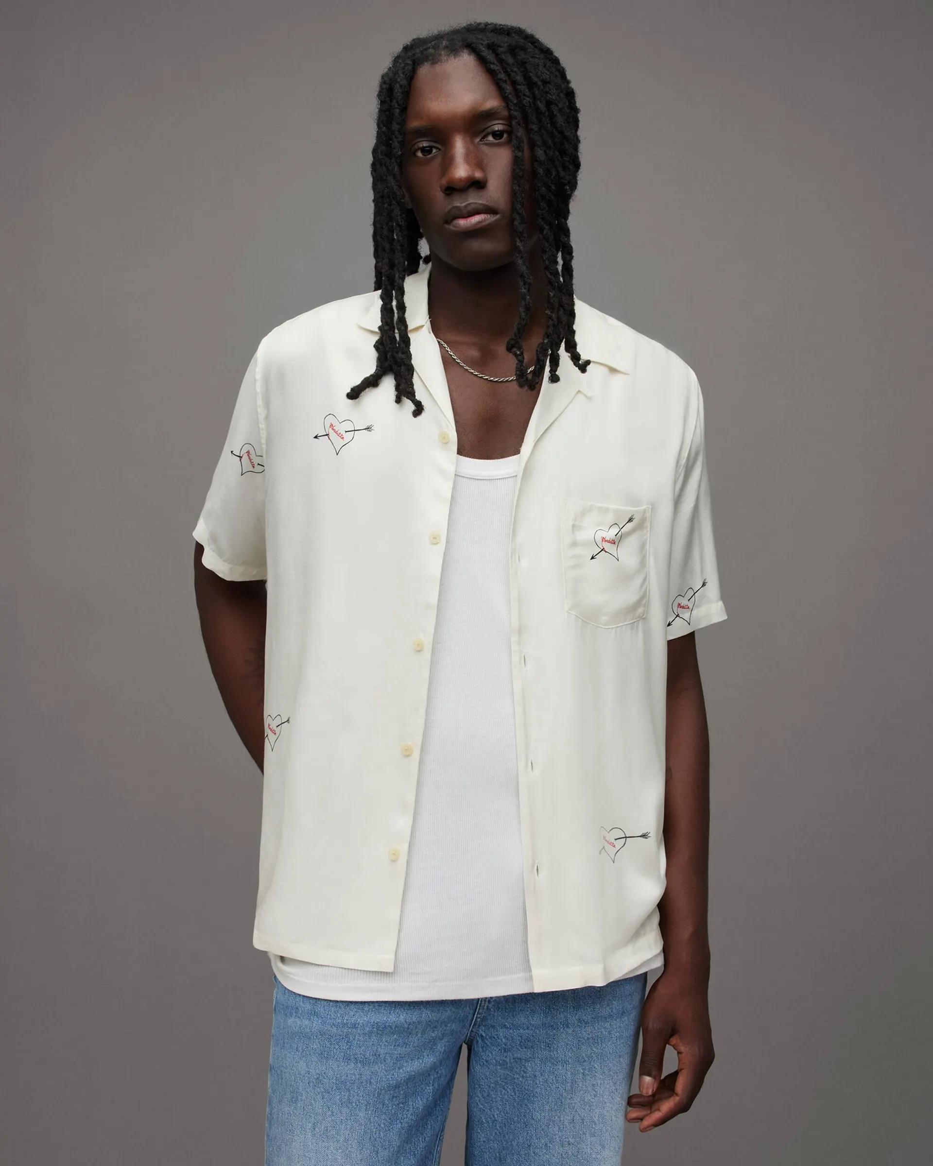 Bow Heart Print Relaxed Fit Shirt