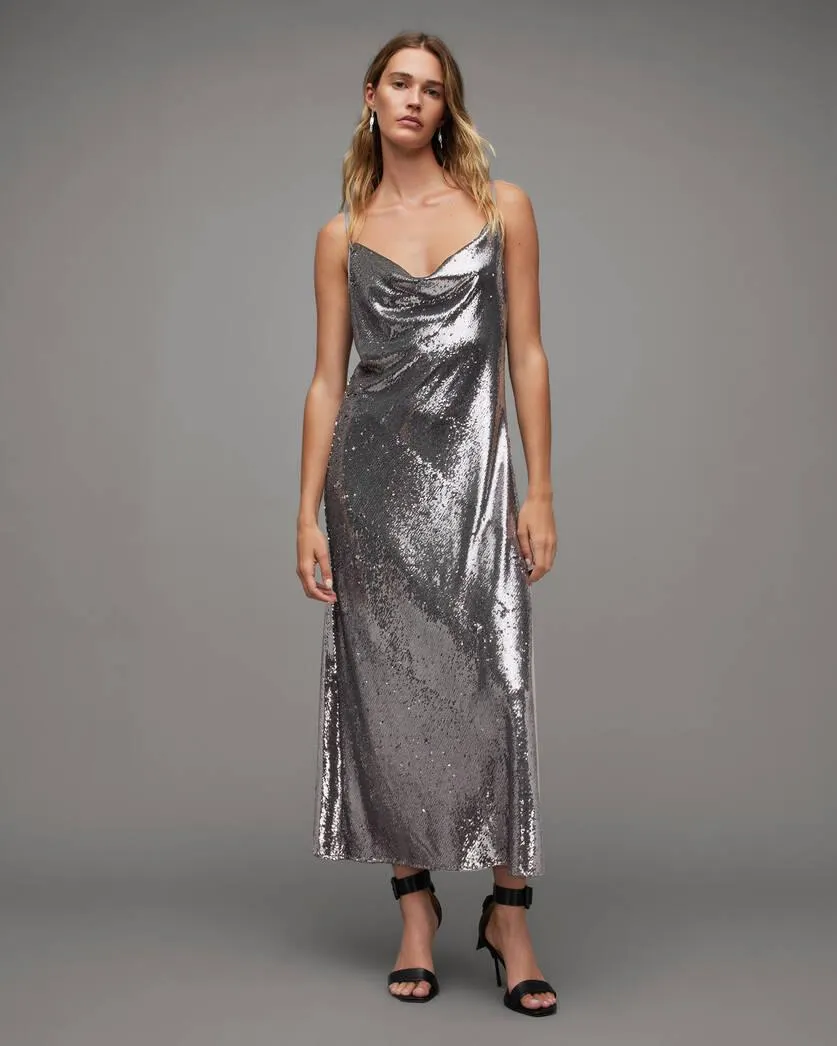 Hadley Cowl Neck Sequin Midi Slip Dress