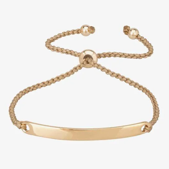 Beige Cord Gold tone ID Toggle Bracelet