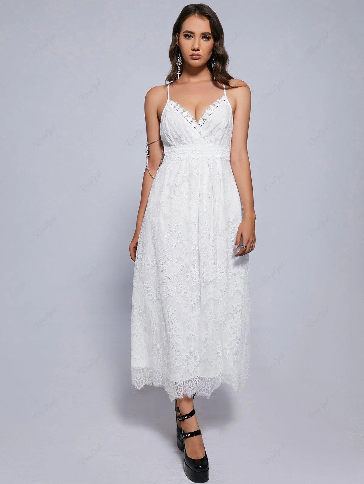 Plus Size Plunge Lace Party Semi Formal Maxi White Fairy Dress - 3x | Us 22-24