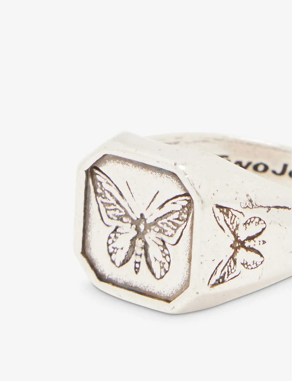 Butterfly-engraved sterling-silver ring
